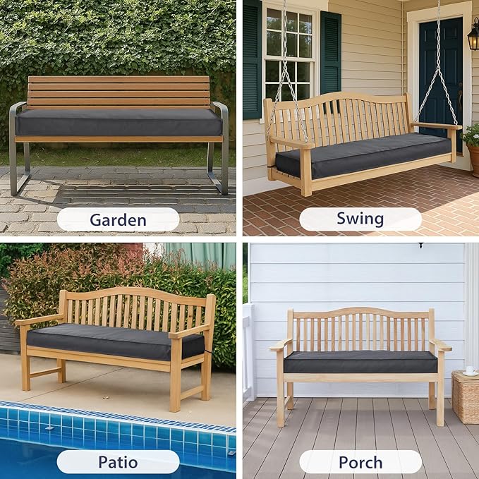 Outdoor Wicker Patio Bench seat Cushions, Durable Anti-Slip Waterproof Garden Thick Bench Cushions for Outdoor Indoor Furniture Dark Gray.