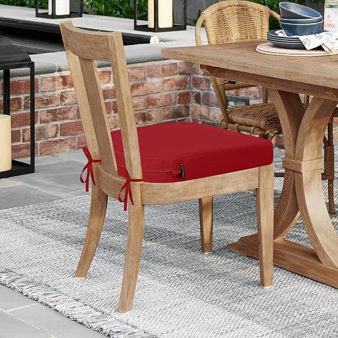 idee-home Outdoor Chair Cushions Set of 2, Thick 19" x 19" x 2" Outdoor Seat Cushions Patio Furniture Waterproof with Ties, Dining Pads