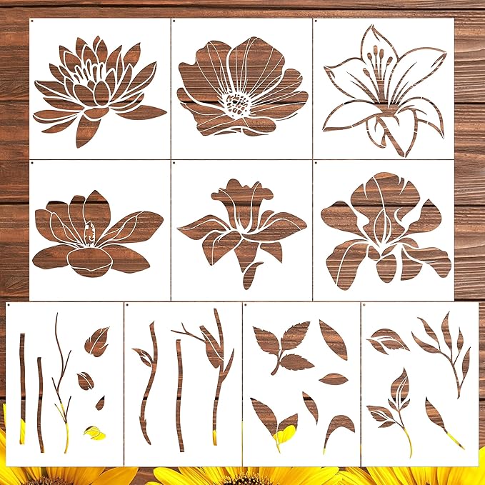 Keluna Large Flower Stencils for Painting - Lotus Iris Lily Giant Flower Stencils Template Garden Wood Fence Fabric Craft