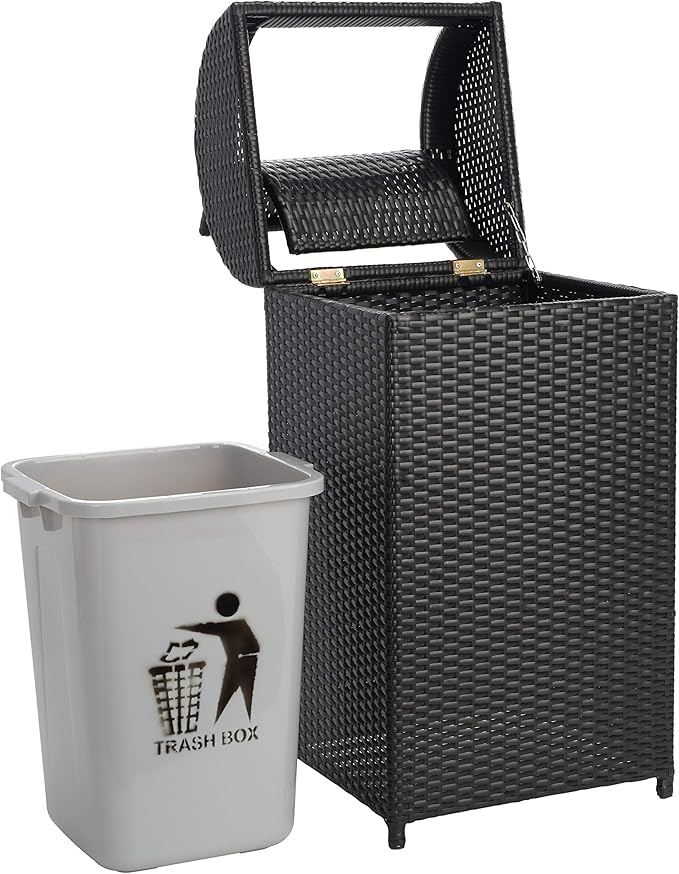 Safavieh Outdoor Collection Serapis Black Wicker Trash Bin
