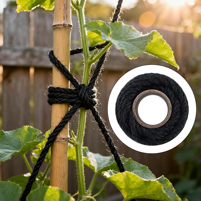 100 Feet 5mm Thick Black Natural Jute Twine, Garden Twine Heavy Duty Industrial Packing Materials String Wrapping, Arts, and Crafts, Halloween Wrapping, Gardening Applications