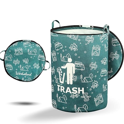 1 Pcs 30 Gallon Collapsible Trash Can Portable Waterproof Reusable with Zippered Lid for RV's, Camping, Recycling, Yard Waste, Leaf Bag, Children Toy Bin, Hiking, Travel，Weeds Basket