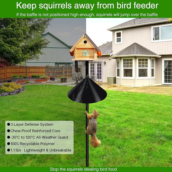 Wider Squirrel Baffle for Bird Feeder Pole, Raccoons Rodents Guard Stopper for Outside Shepherd Hooks, Easy Assembly Baffle for Bird Feeding Pole (16Inch 1 Pack Pure Black)
