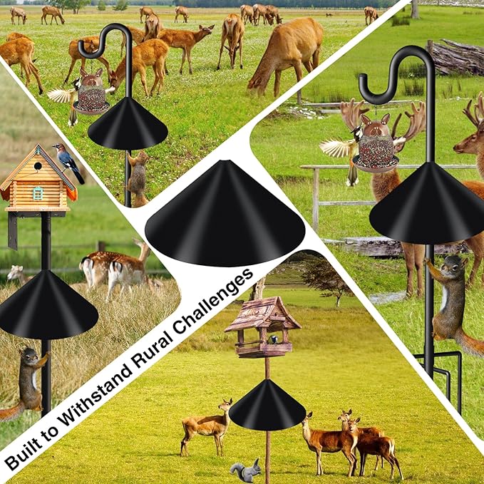 Wider Squirrel Baffle for Bird Feeder Pole, Raccoons Rodents Guard Stopper for Outside Shepherd Hooks, Easy Assembly Baffle for Bird Feeding Pole (16Inch 2 Pack Glossy Black)