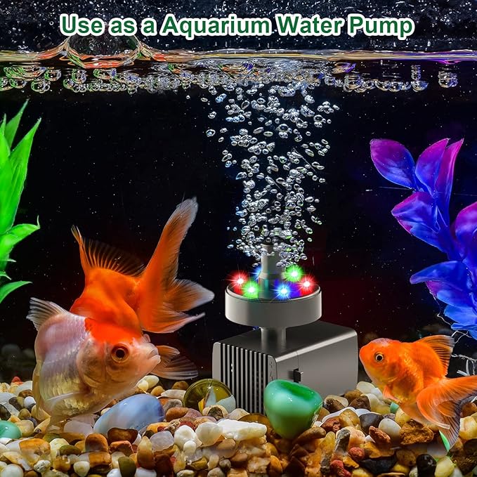 24-Hours Working Bird Bath Fountains Electric, Adjustable Quiet Water Fountain Pump with LED Lights for Garden,Small Fish Tank, Pond,Water Features - 7 Nozzles,16.4Ft Power Cord