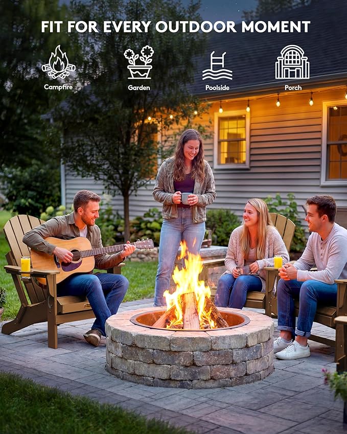 SERWALL Adirondack Chair Set of 8 Folding Adirondack Chairs with Cup Holder for Patio Garden Outdoors Fire Pit- Brown