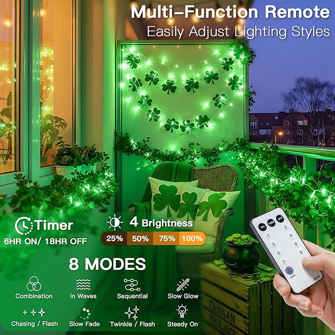 suddus Connectable Green Chirstmas Lights Outdoor with Remote, 66ft 200 LED String Lights Plug in Waterproof, Dimmable Clear Wire Fairy Lights for Xmas Tree,Halloween,Garden,Porch,Party,Dorm Decor