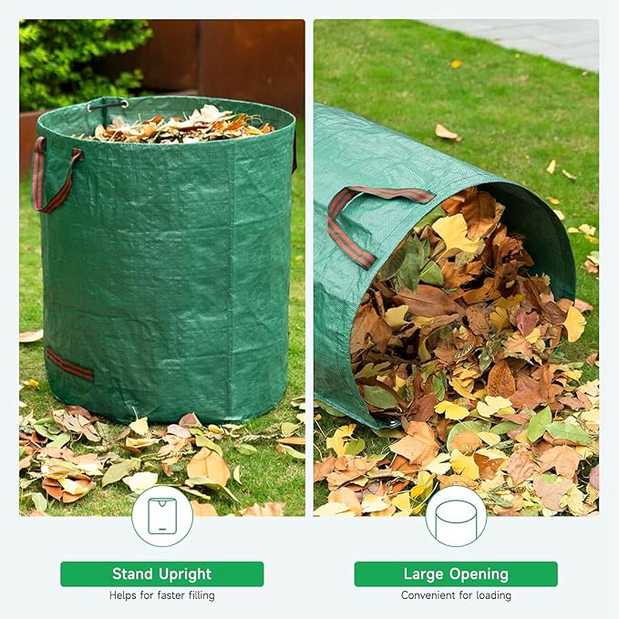 2-Pack 80 Gallon (33H x 26D Inches) Reusable Standable Yard Waste Bags with 4 Handles for Leaves, Debris, Grass Clippings, Garden Trash