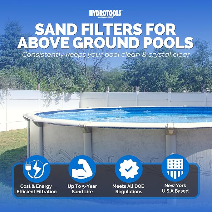 SWIMLINE HYDROTOOLS 16 Inch Pool Sand Filter Pump For Above Ground & Inground Pool | Complete System 3/4 HP (0.55 THP) Horsepower 3720 GPH Pumps | For Pools Up To 15600 Gallons | 7 Way Valve | 71610