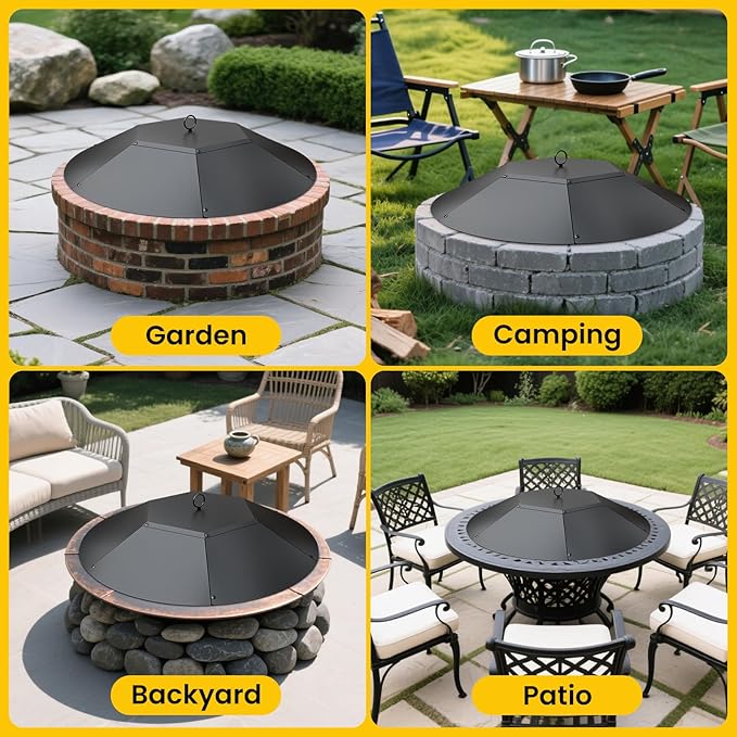 32-inch Round Fire Pit Lid - Metal Fire Pit Lid with Handle & Poker, Fit for Fire Pits up to 30", Heavy-Duty Outdoor Fire Pit Accessory (Black, 32 inch)