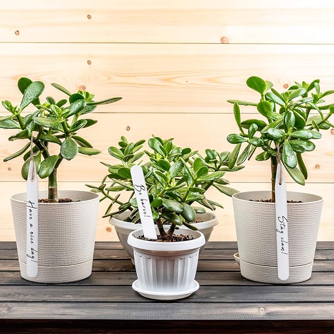Whaline 200Pcs Thick Plastic Plant Label with Hole, White Waterproof Garden Stake Tags with 2 Marker Pen and A Roll of Twine(6 Inch)