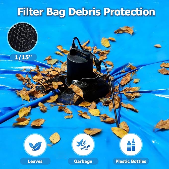 1/2HP Automatic Swimming Pool Cover Pump 3500GPH Submersible Water Pump with 3/4” Check Valve Adapter & 25ft Power Cord 110V Sump Pump for Swimming Pool Hot Tubs Pond Basement Rooftops