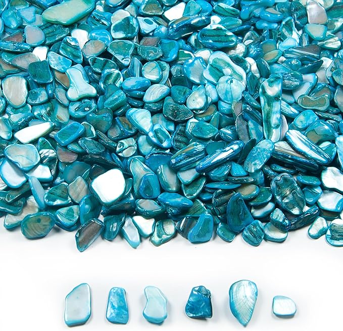 Featuman Blue Crushed Shells for Decoration, 14.5 oz Natural Crushed Seashells Mosaic Sea Shell Fragments, Irregular Seashell Slices for Crafts, Home, Vase Fillers, Wedding Party, Landscaping