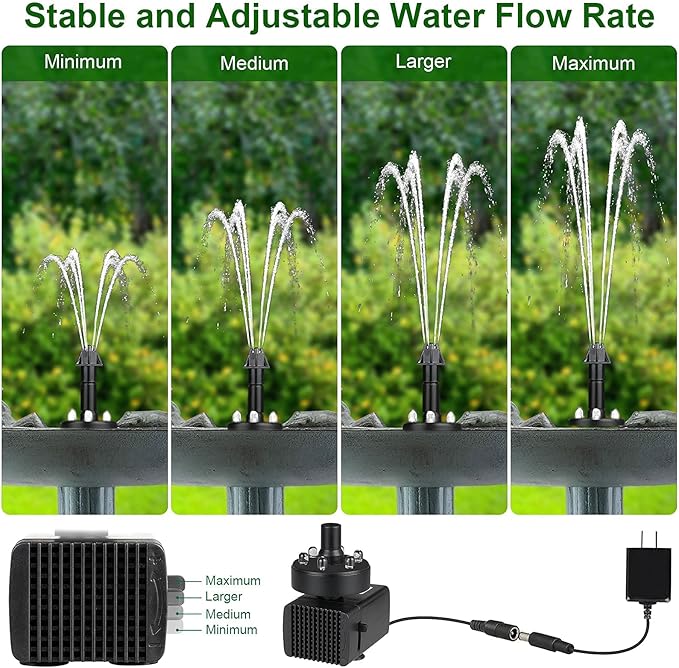 24-Hours Working Bird Bath Fountains Plug in, Jutai Adjustable DC 12V Water Fountain Pump with LED Light for Birdbath, Garden, Small Fish Tank, Pond,16.4Ft Power Cord, Adapter Included(White)