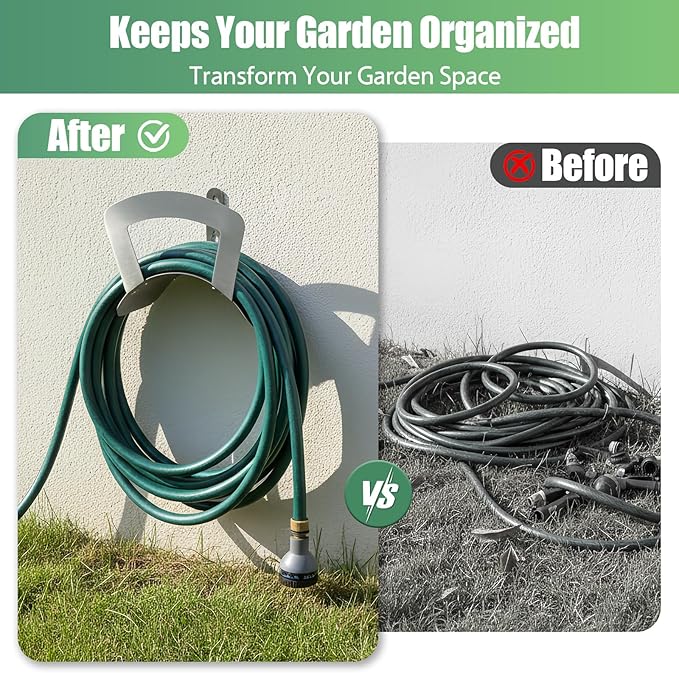 Garden Hose Holder Wall Mount Hose Hanger Heavy Duty Metal Hose Bracket Water Hose Storage Organizer Durable Hose Holders (Stainless Steel)