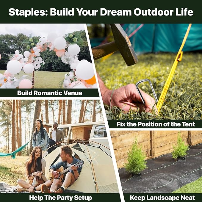Landscape Staples 4 inch Stakes for Gardening 50 Pack Galvanized Garden Staples for drip Irrigation Landscape Fabric pins Updated Heavy-Duty Weed Barrier Fabric Lawn Outdoor Projects