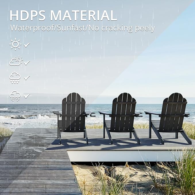 LUE BONA HDPS Adirondack Chairs Set of 2, Fire Pit Outdoor Chair Weather Resistant with Cup Holder, Modern Plastic Chair Plastic for Patio, Deck, Proch, 350LBS, Black