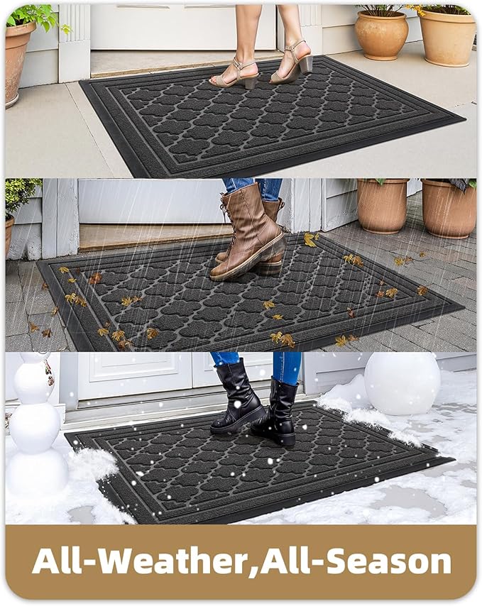 Color&Geometry Front Door Mat Outside Entrance, Heavy Duty Non Slip Low Profile Doormat for Entryway, Trap Dirt and Moisture Welcome Mats All-Weather, Easy Clean, Patio, Garage, 17"x30" Grey