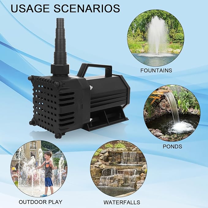 BARST 1720GPH Submersible Water Pump UL Certified Pond Pump with 25FT Cord, 150W High Flow Water Fountain Pump Waterfall Pump For Outdoor Ponds,Fountain, Waterfall, Koi Pond