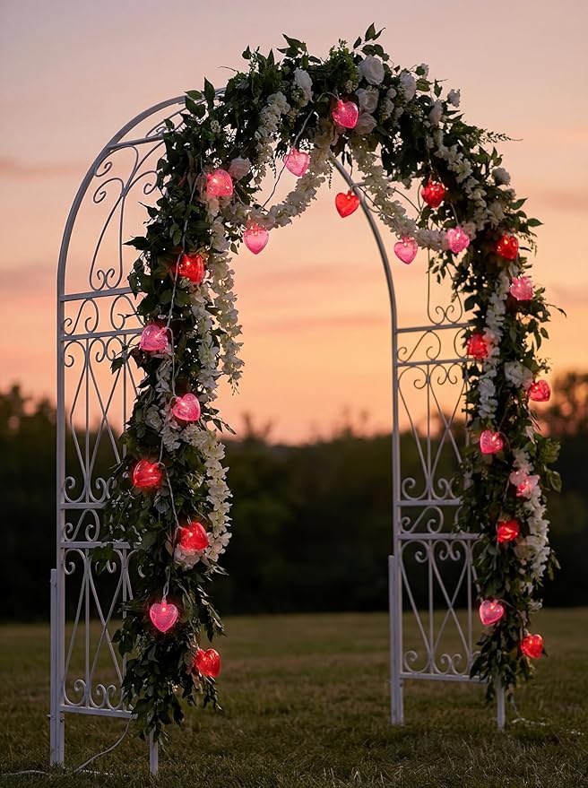 Valentine's Day Decor 8.5Ft Heart Fairy String Lights with 10 Red Pink 3D Lights, Plug in Valentine's Day Love Heart String Lights for Indoor Outdoor Patio Wedding Anniversary Party Decorations