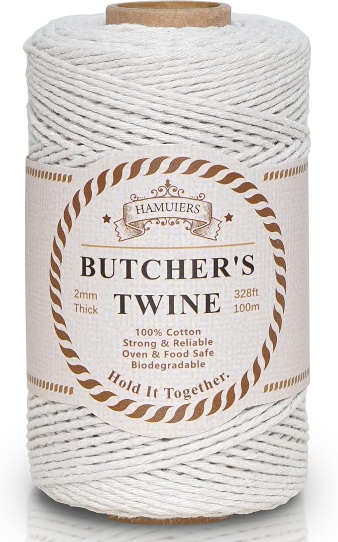 Butchers Twine for Cooking, Baking & Crafts - Food Safe Kitchen Twine for Tying Meat, Trussing Turkey, Roasting, Sausage Making - Strong Cotton Rope for Garden, Crafts & Packing, 328ft 2mm(Beige)