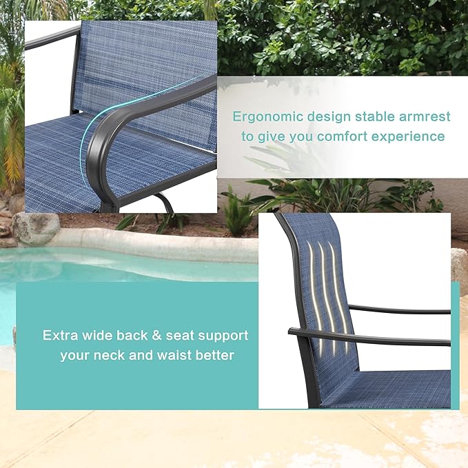 Vongrasig 4 Piece Patio Swivel Bar Chairs, All Weather Metal Textile High Swivel Bar Stools Chairs, Outdoor High Top Bistro Set for Backyard, Lawn Garden, Balcony, Denim Blue