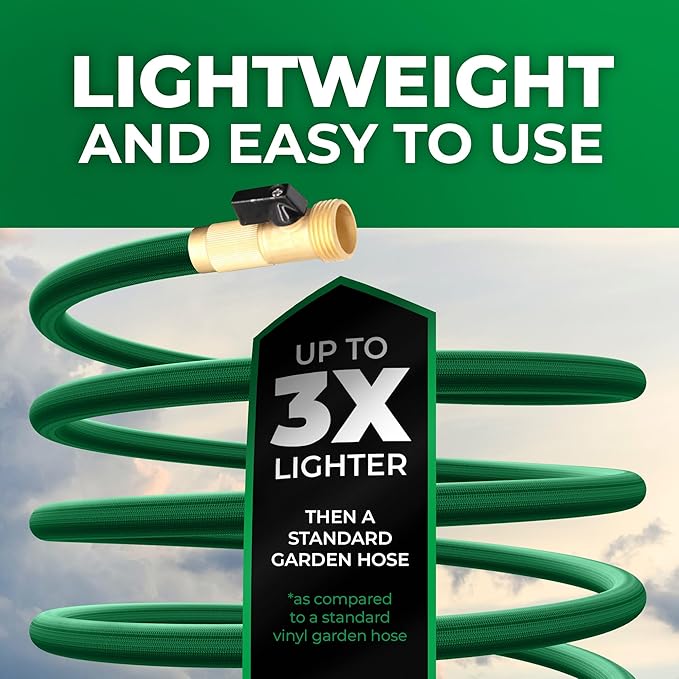 Garden Hose, NON-EXPANDABLE Garden Hose, Super Light Weight Hose, No Burst, 3/4 inch Solid Brass Connectors, 100 Ft, Grassy Green