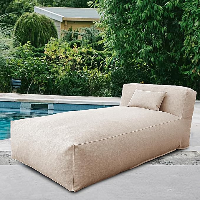 Bean Bag Chaise Lounge Chair Outdoor, Water Resistant Floor Lounge Chairs Foam Filled for Pool & Outside, Patio Day Bed Modern Furniture Set, Comfy Lazy Sofa Couch Bean Bag, Light Beige