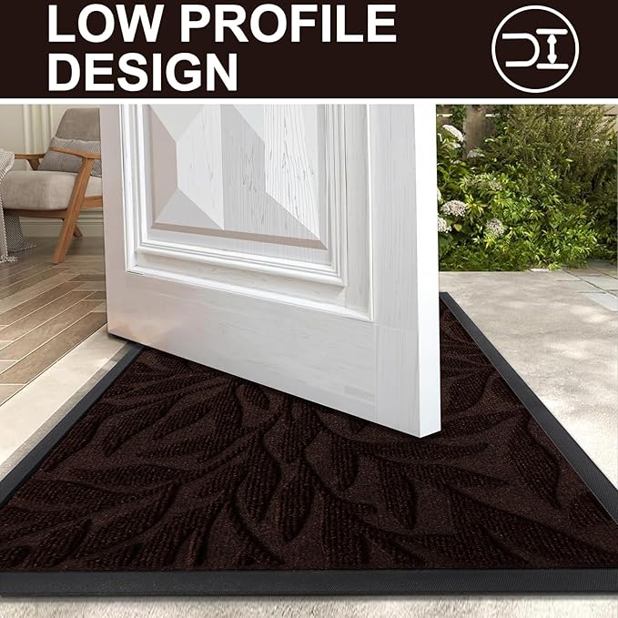 Smiry Front Door Mat Indoor Outdoor Entrance, Heavy Duty Natural Rubber, Trap Dirt and Moisture, Non-Slip Doormats, Low Profile, Easy Clean Patio Porch Entryway Mat, 29.5x17, Dark Brown