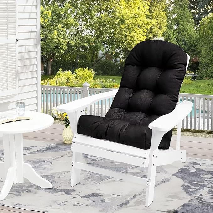 Outdoor Adirondack Chair Cushion with Ties Waterproof Rocking Chair Cushions 43x20x3.9 Black One-Piece Patio Lounge Seat Pads for Indoor Outdoor Proch