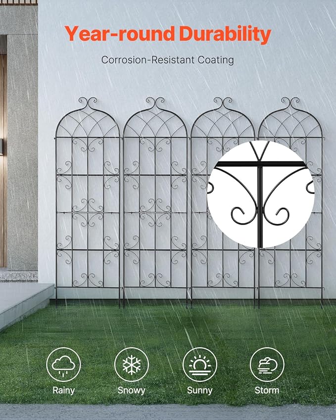VEVOR 71 x 20 in, 4 Packs Rustproof Metal Garden Flower Trellis, Outdoor Climbing Rose & Cucumber Support, Decorative Clematis Trellis for Courtyards & Lawns