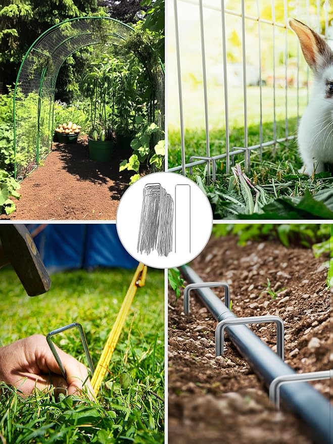 GROWNEER 50 Pack Landscape Staples 12 Inch 11 Gauge Heavy Duty Hot-Dip Galvanized Steel Garden Stakes U-Shaped Weed Barrier Spikes Metal Ground Pins for Lawn and Yard Landscaping