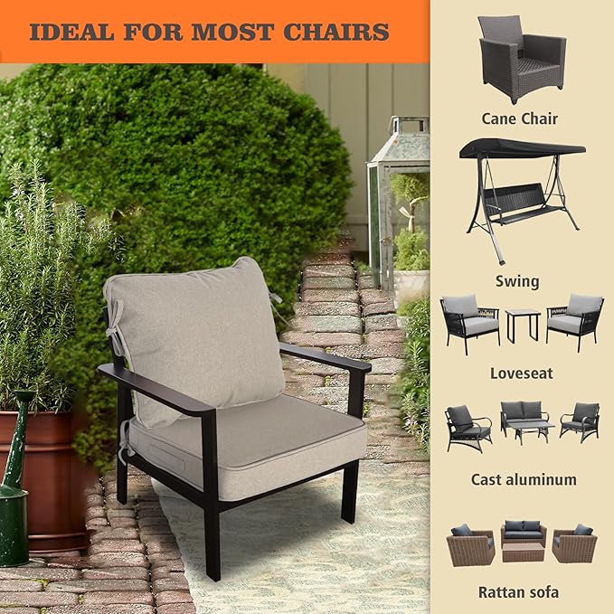 Goodgoods 19"x19" Outdoor Universal Cushion Set of 1 Water-Proof Stain-Resistant UV Resistant Weather Resistant High Resilience Foam Patio Cushions with Handles & Ties Riverbed