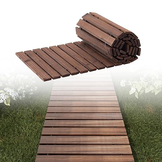 8FT Straight Wooden Garden Pathway Walkway Outdoor Roll Out Decorative Garden Non-Slip Patio Path Decorative Boardwalk Outdoor Road Floor for Backyard Beach Wedding Party