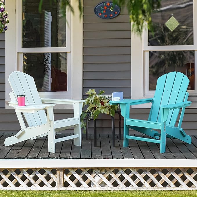 Adirondack Chair Set of 4, HDPE Folding Adirondack Chair with Multifunctional Cup Holder, Weather Resistant Fire Pit Chair for porches, patios, poolsides, Decks.