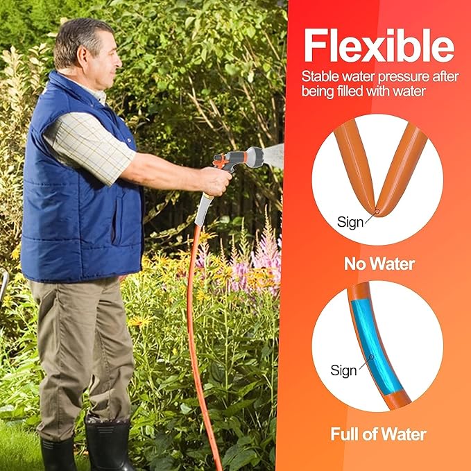 SPECILITE Garden Water Hose 5 ft x 5/8 in, Heavy Duty Leader Pipe Extension, Flexible, Lightweight Kink-less,Hybrid Rubber, with 3/4" Brass Fittings, Orange