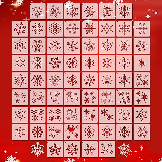 Marspark 66 Pcs Spring Easter Small Stencils for Crafts Reusable 3 Inch Stencils for Painting on Wood DIY Craft Paint Template for Wall Home Decor Card Rock Canvas Drawing Holiday (Snowflake)