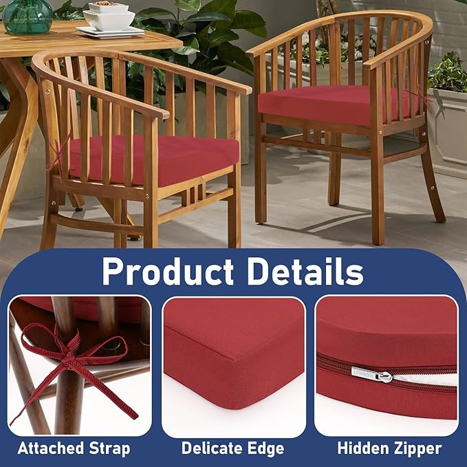 Topotdor Outdoor Chair Cushions Set of 2, 17"x16"x2" Waterproof Patio Chair Cushions for Outdoor Furniture, Round Corner Outdoor Seat Cushions Color Fastness Chair Pads with Ties, Bright Red