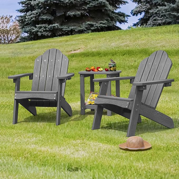 LUE BONA Kids Adirondack Chair, Gray Poly Lumber Plastic Chair, Toddler Adirondack Chair Weather Resistant, Kids Outdoor Patio Adirondack Lounge Chair for Balcony, Backyard, Preschool