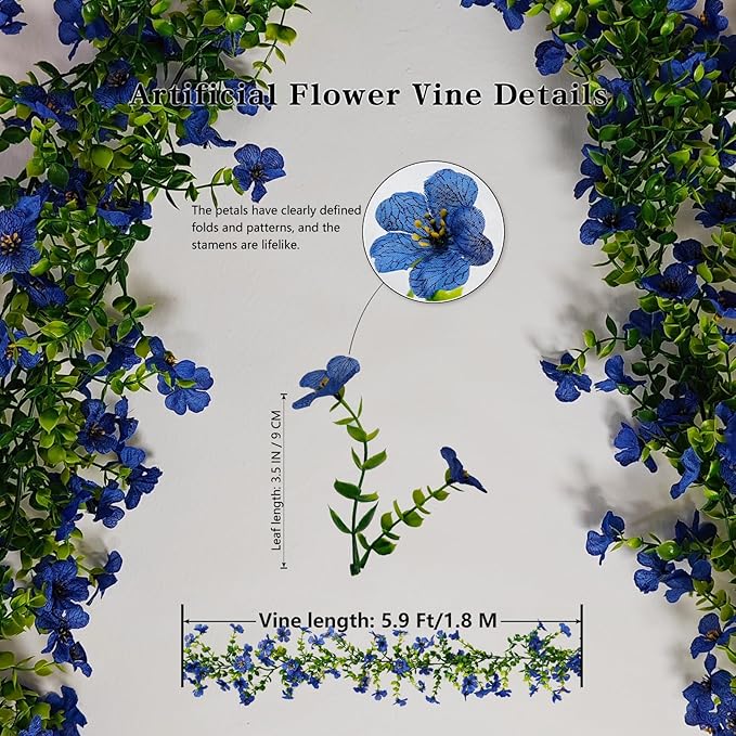 4 Pcs Faux Flowers Garland Plant, Artificial Vines Hanging Flowers Leaves Greenery Garland for Wedding Backdrop Arch Wall Decor, 6 Feet/pcs UV Resistant Indoor Outdoor