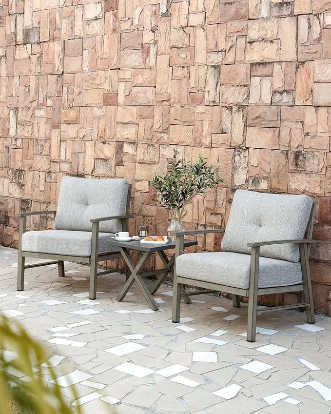 2 Pieces Outdoor Patio Chairs, Outdoor Aluminum Armchair Conversation Set with Thick Cushions, All Weather Patio Furniture Sofa Chairs Set for Garden, Poolside, Lawn, Limed Oak
