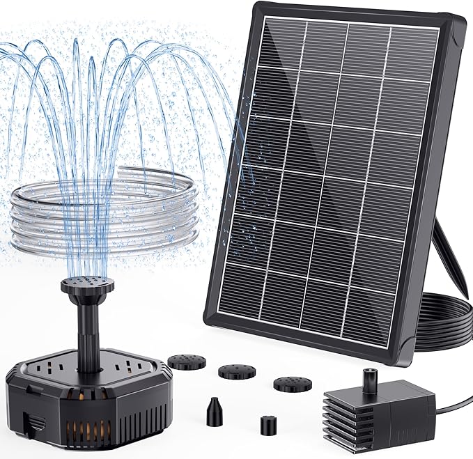 POPOSOAP 4W Solar Fountain Pump with Filter Box, Solar Powered Water Pump Kit with Fountain Nozzles & PVC Tubing for Bird Bath, Garden, Outdoor Fish Tank & Backyard Decor P3035