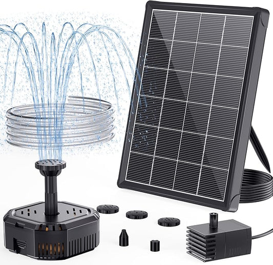 POPOSOAP 4W Solar Fountain Pump with Filter Box, Solar Powered Water Pump Kit with Fountain Nozzles & PVC Tubing for Bird Bath, Garden, Outdoor Fish Tank & Backyard Decor P3035
