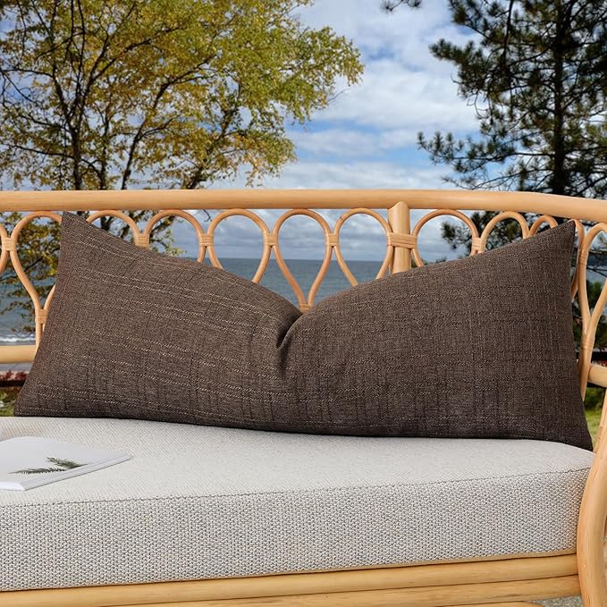 Kevin Textile Outdoor Waterproof Long Lumbar Pillow Cover 14x36 Inch Pack of 1 Checkered Decorative Rectangle Cushion Throw Pillowcases Shell for Patio Tent Garden Couch Bed Sofa Brown