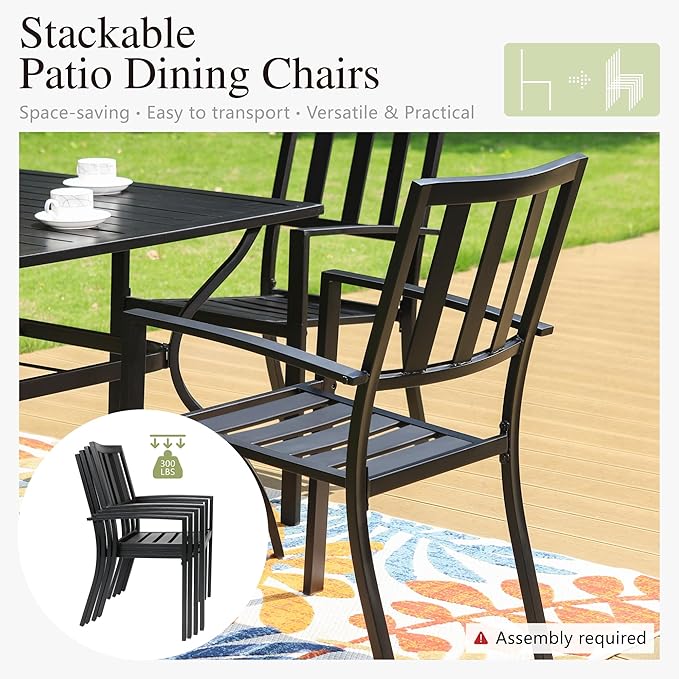 PHI VILLA 5-Piece Metal Patio Outdoor Table and Chairs Dining Set- 37" Square Bistro Table and 4 Backyard Garden Chairs, Table with 1.57" Umbrella Hole