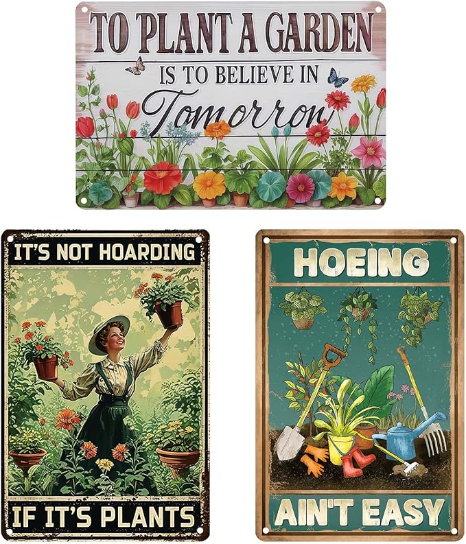 3PCS Funny Metal Garden Signs Decor for Outside,Patio,Yard,Backyard,Gardening Gifts for Women,Gardeners,and Plant Lovers,Garden Decorative Outdoor Accessories Essentials Supplies