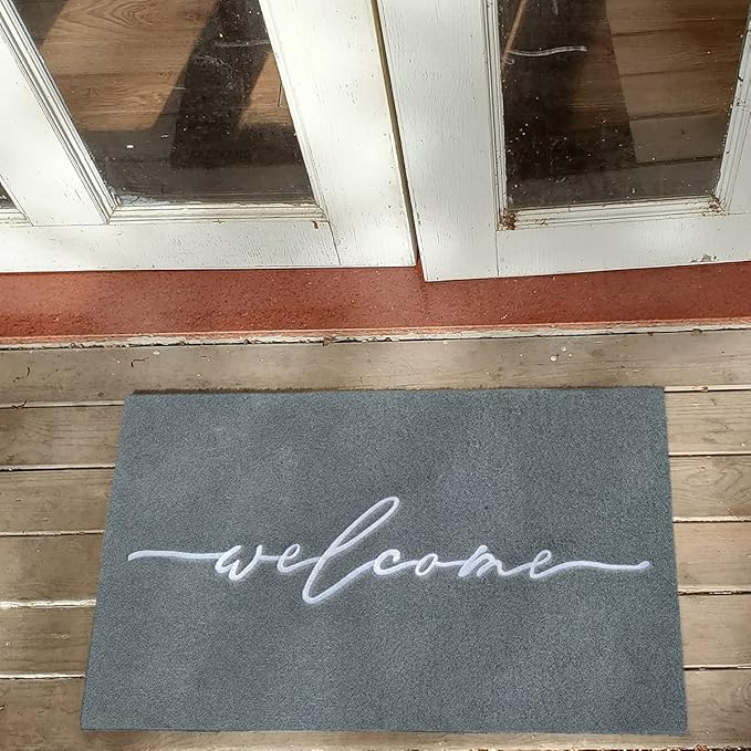 AAZZKANG Gray Doormat Outdoor Entrance Front Door Welcome Mat with Non Slip Rubber Backing, Easy to Clean Entrance Mats for Outside Inside Entry