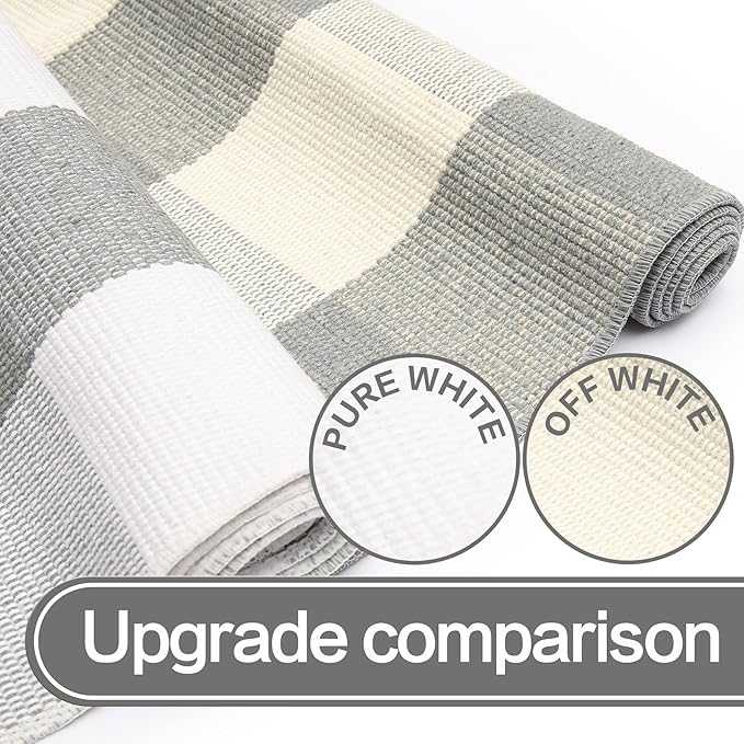 MUBIN Cotton Buffalo Plaid Rug, 27.5 x 43 in Grey and White Outdoor Rug Front Door Decorative Mat, Hand-Woven Foldable Rug for Layered Door Mats Washable Carpet for Front Porch, Entryway, Farmhouse