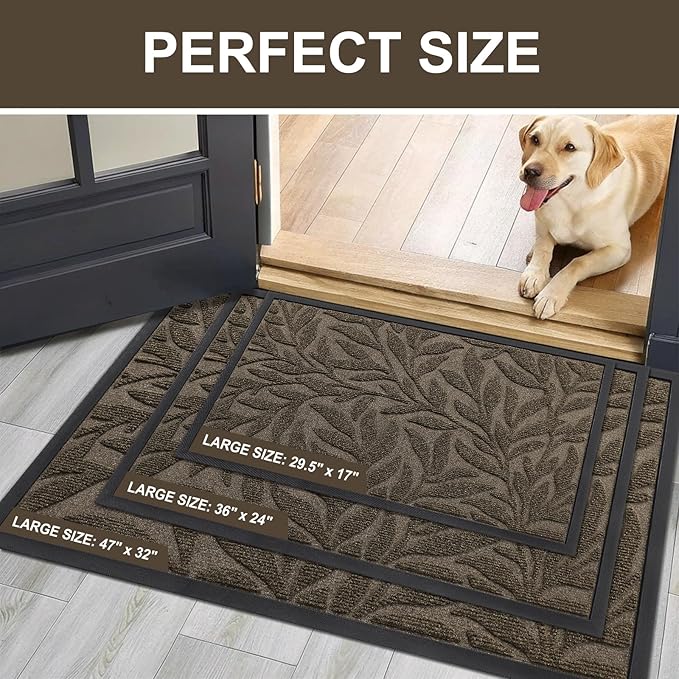 Smiry Front Door Mat Indoor Outdoor Entrance, Heavy Duty Natural Rubber, Trap Dirt and Moisture, Non-Slip Doormats, Low Profile, Easy Clean Patio Porch Entryway Mat, 71x23, Brown