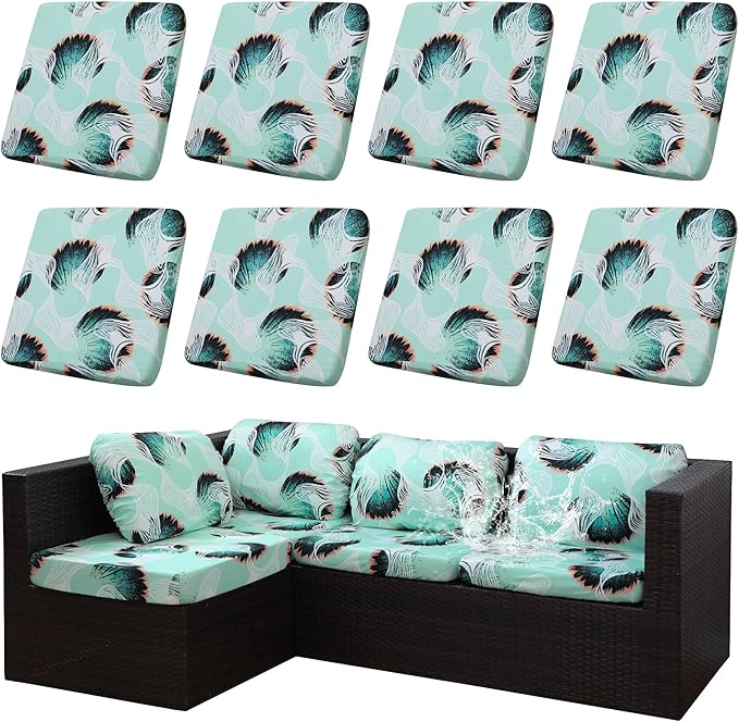 8Pcs Outdoor Cushion Covers, Patio Cushion Covers,Stretch Elastic Slipcovers, Replacement Washable & Reusable Furniture Protector for Patio Couch (Ripple-Pattern,Cover Only)